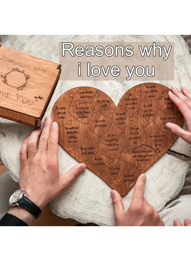 Wooden Heart Shaped Puzzle Box With 20 Reasons Why I Love You Romantic Gift - Image 3